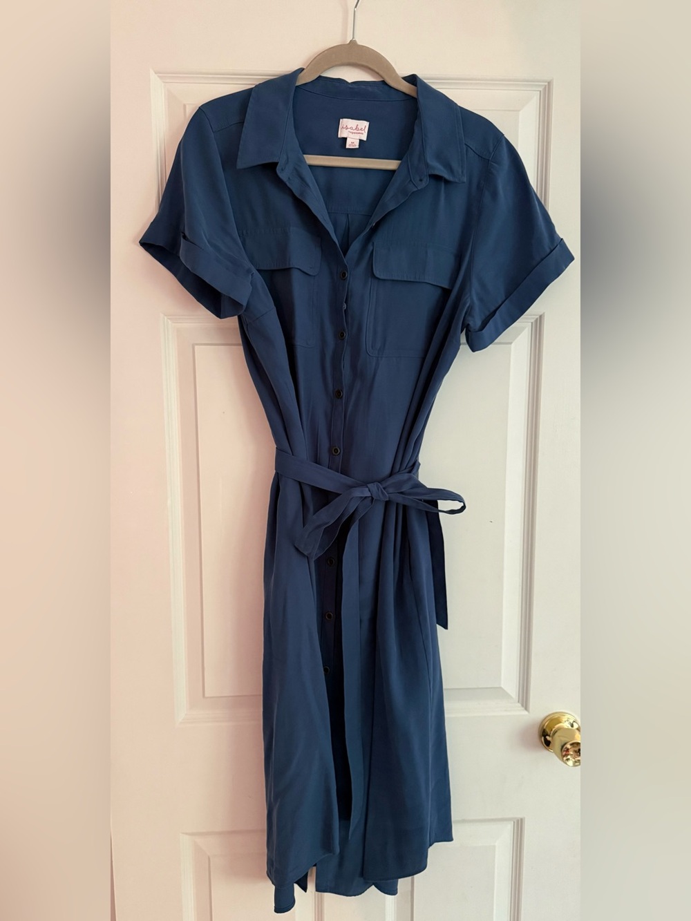 Isabel Maternity by Ingrid & Isabel Navy Button-Front Tie-Waist Midi Dress